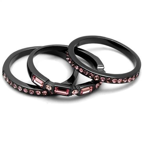 IP Light Black  (IP Gun) Stainless Steel Ring with Top Grade Crystal  in Multi Color