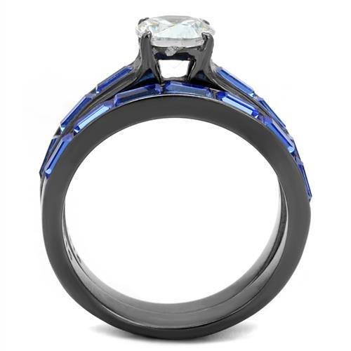 IP Light Black  (IP Gun) Stainless Steel Ring with AAA Grade CZ  in Clear