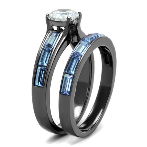 IP Light Black  (IP Gun) Stainless Steel Ring with AAA Grade CZ  in Clear