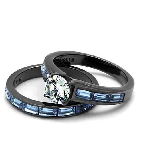 IP Light Black  (IP Gun) Stainless Steel Ring with AAA Grade CZ  in Clear