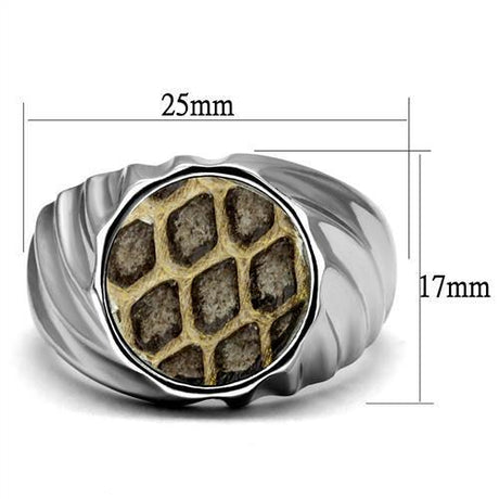High polished (no plating) Stainless Steel Ring with Leather  in Animal pattern