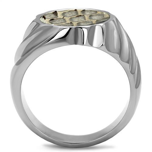 High polished (no plating) Stainless Steel Ring with Leather  in Animal pattern