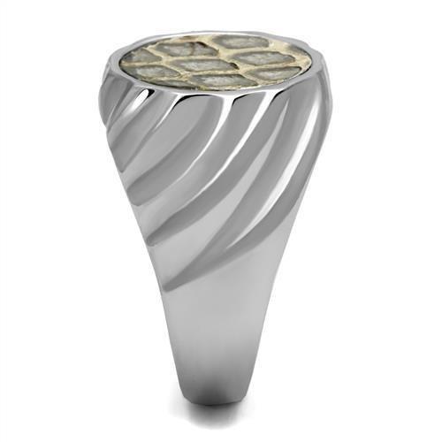 High polished (no plating) Stainless Steel Ring with Leather  in Animal pattern