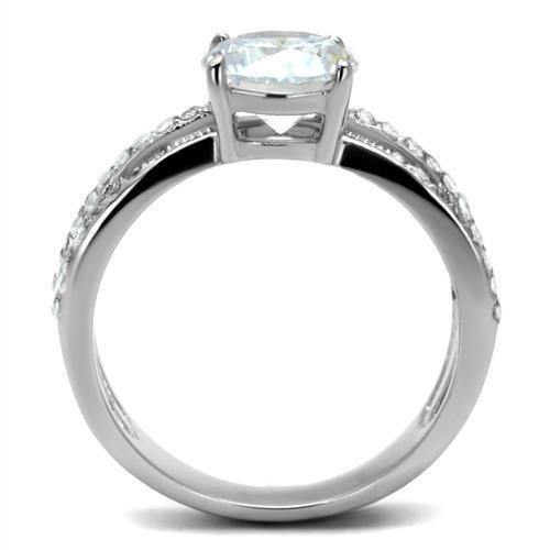 High polished (no plating) Stainless Steel Ring with AAA Grade CZ  in Clear