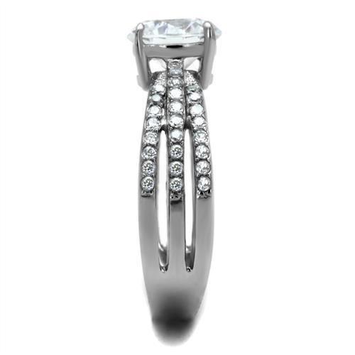 High polished (no plating) Stainless Steel Ring with AAA Grade CZ  in Clear