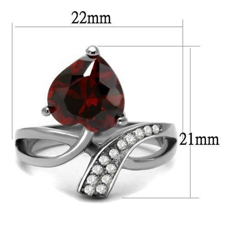 High polished (no plating) Stainless Steel Ring with AAA Grade CZ  in Garnet