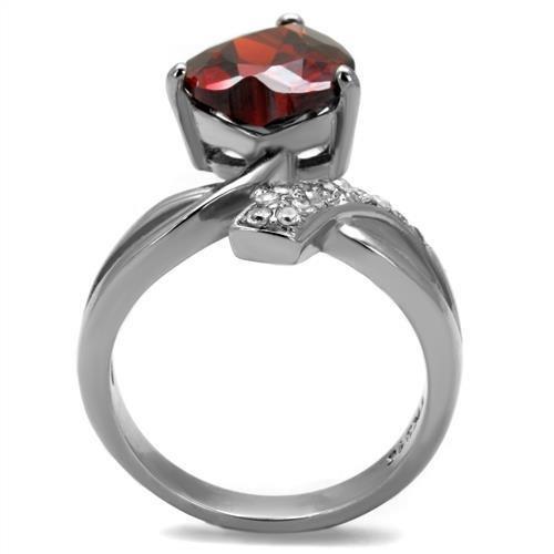 High polished (no plating) Stainless Steel Ring with AAA Grade CZ  in Garnet