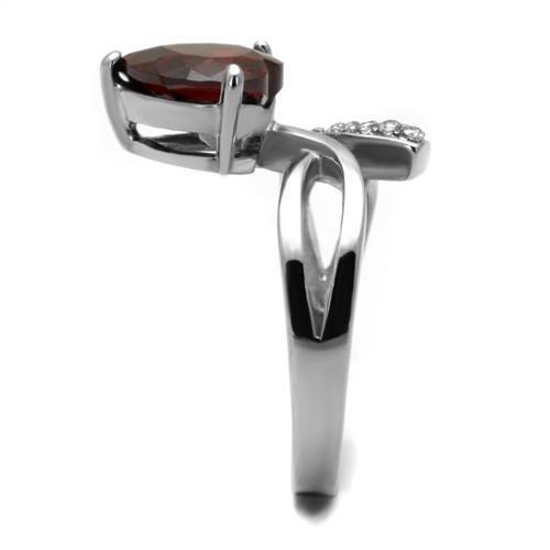High polished (no plating) Stainless Steel Ring with AAA Grade CZ  in Garnet