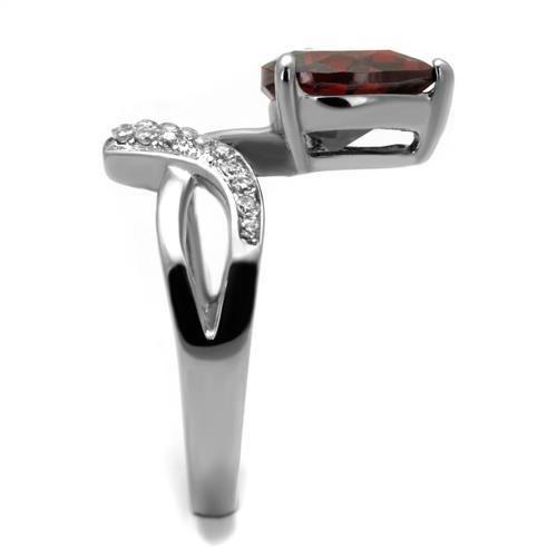 High polished (no plating) Stainless Steel Ring with AAA Grade CZ  in Garnet