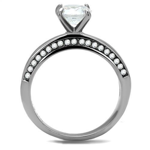 High polished (no plating) Stainless Steel Ring with AAA Grade CZ  in Clear