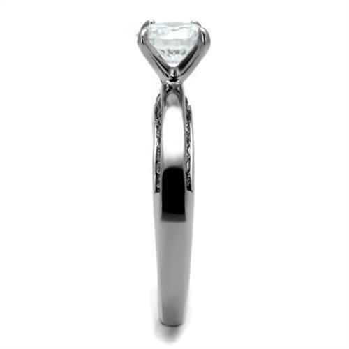 High polished (no plating) Stainless Steel Ring with AAA Grade CZ  in Clear