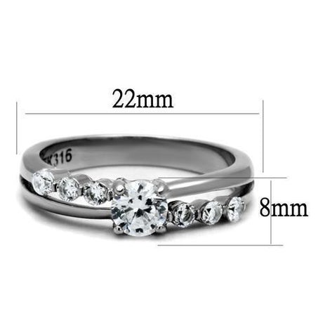High polished (no plating) Stainless Steel Ring with AAA Grade CZ  in Clear