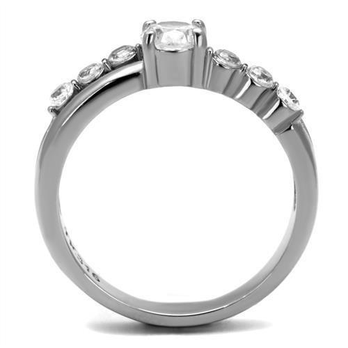High polished (no plating) Stainless Steel Ring with AAA Grade CZ  in Clear