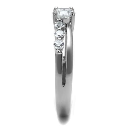 High polished (no plating) Stainless Steel Ring with AAA Grade CZ  in Clear