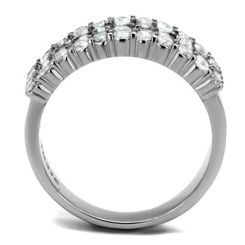 High polished (no plating) Stainless Steel Ring with AAA Grade CZ  in Clear