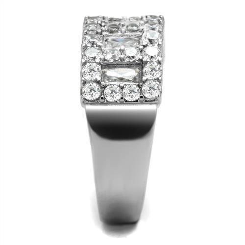 High polished (no plating) Stainless Steel Ring with AAA Grade CZ  in Clear