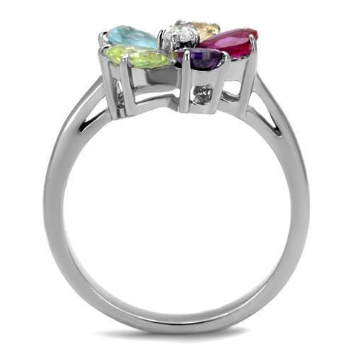 High polished (no plating) Stainless Steel Ring with AAA Grade CZ  in Multi Color
