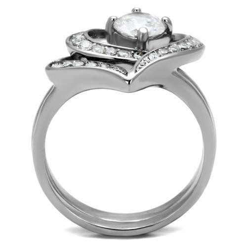 High polished (no plating) Stainless Steel Ring with AAA Grade CZ  in Clear