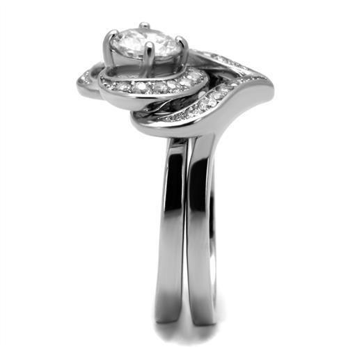 High polished (no plating) Stainless Steel Ring with AAA Grade CZ  in Clear