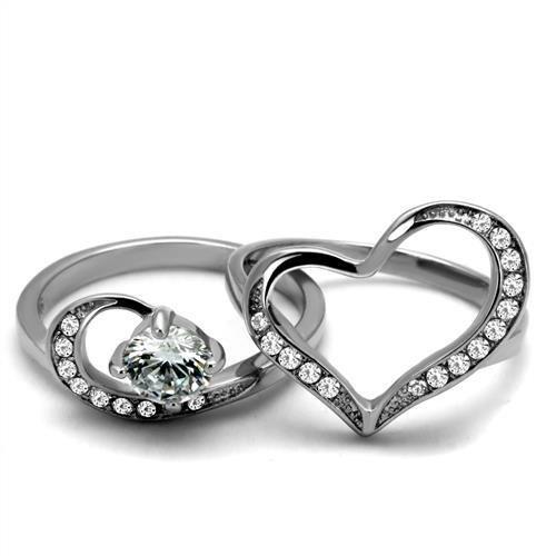High polished (no plating) Stainless Steel Ring with AAA Grade CZ  in Clear