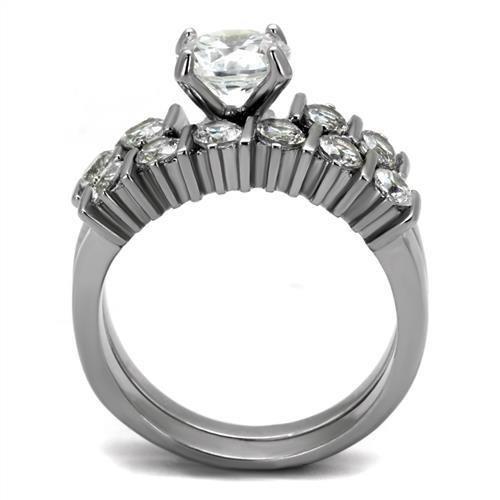 High polished (no plating) Stainless Steel Ring with AAA Grade CZ  in Clear