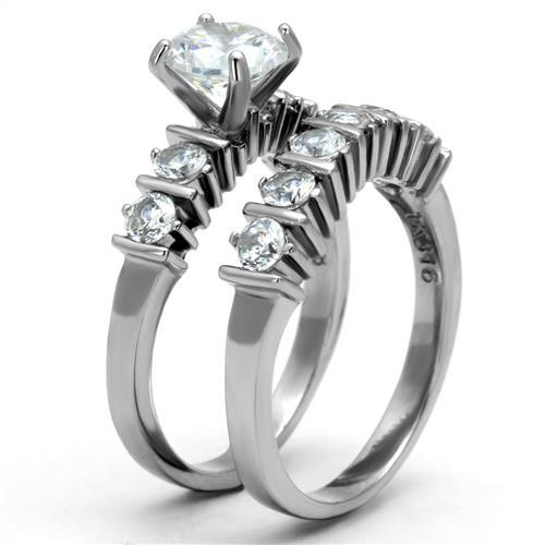 High polished (no plating) Stainless Steel Ring with AAA Grade CZ  in Clear