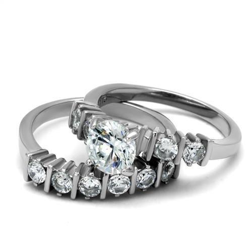 High polished (no plating) Stainless Steel Ring with AAA Grade CZ  in Clear