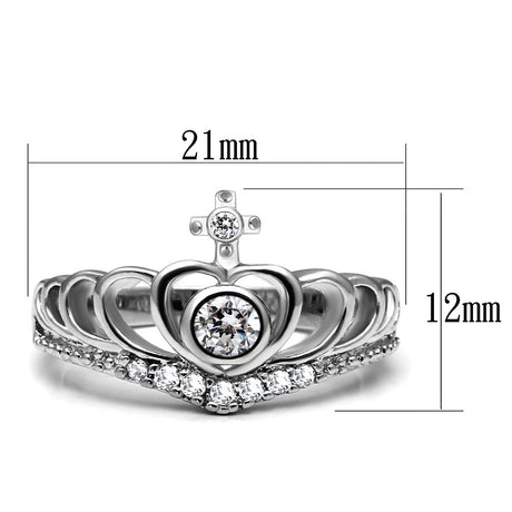 High polished (no plating) Stainless Steel Ring with AAA Grade CZ  in Clear