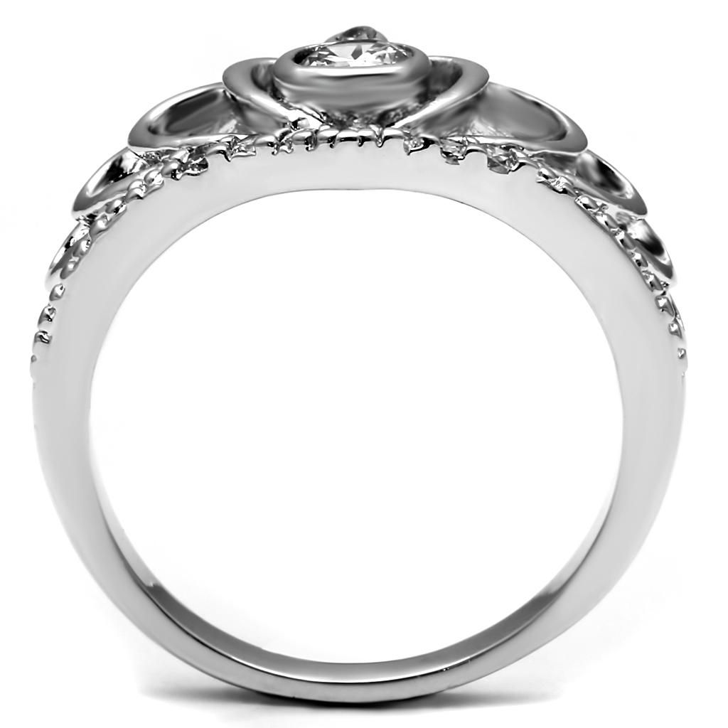 High polished (no plating) Stainless Steel Ring with AAA Grade CZ  in Clear