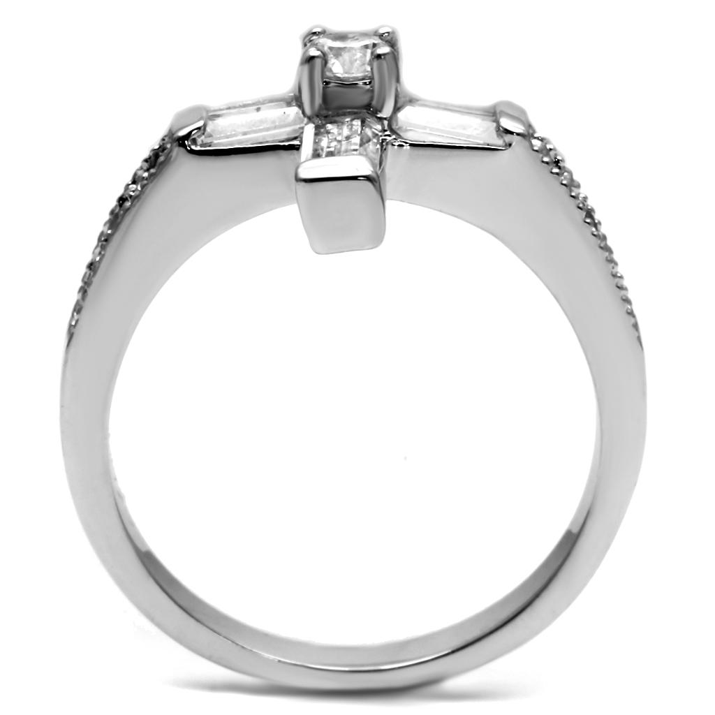 High polished (no plating) Stainless Steel Ring with AAA Grade CZ  in Clear