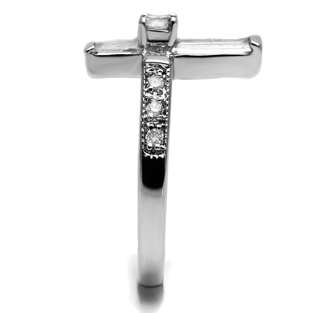 High polished (no plating) Stainless Steel Ring with AAA Grade CZ  in Clear