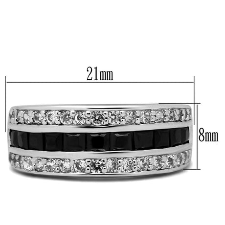 High polished (no plating) Stainless Steel Ring with AAA Grade CZ  in Black Diamond