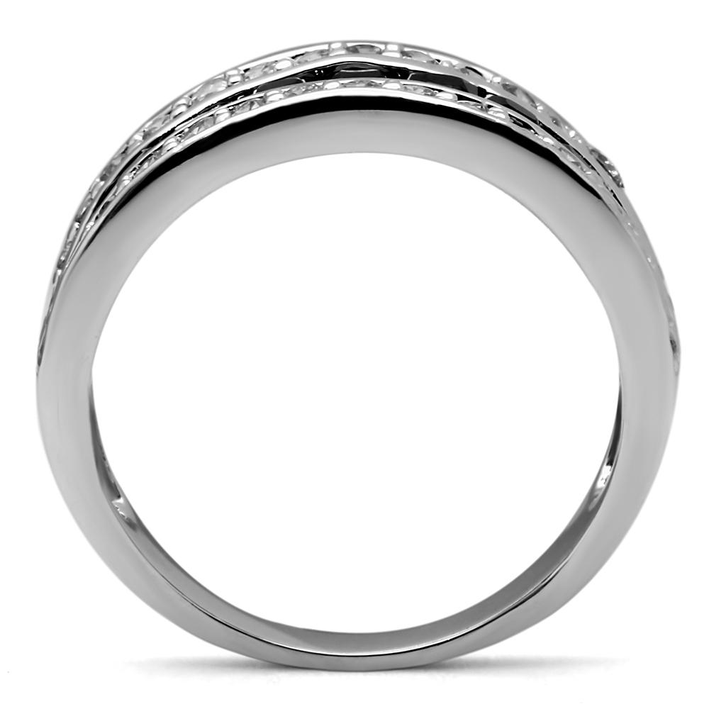 High polished (no plating) Stainless Steel Ring with AAA Grade CZ  in Black Diamond