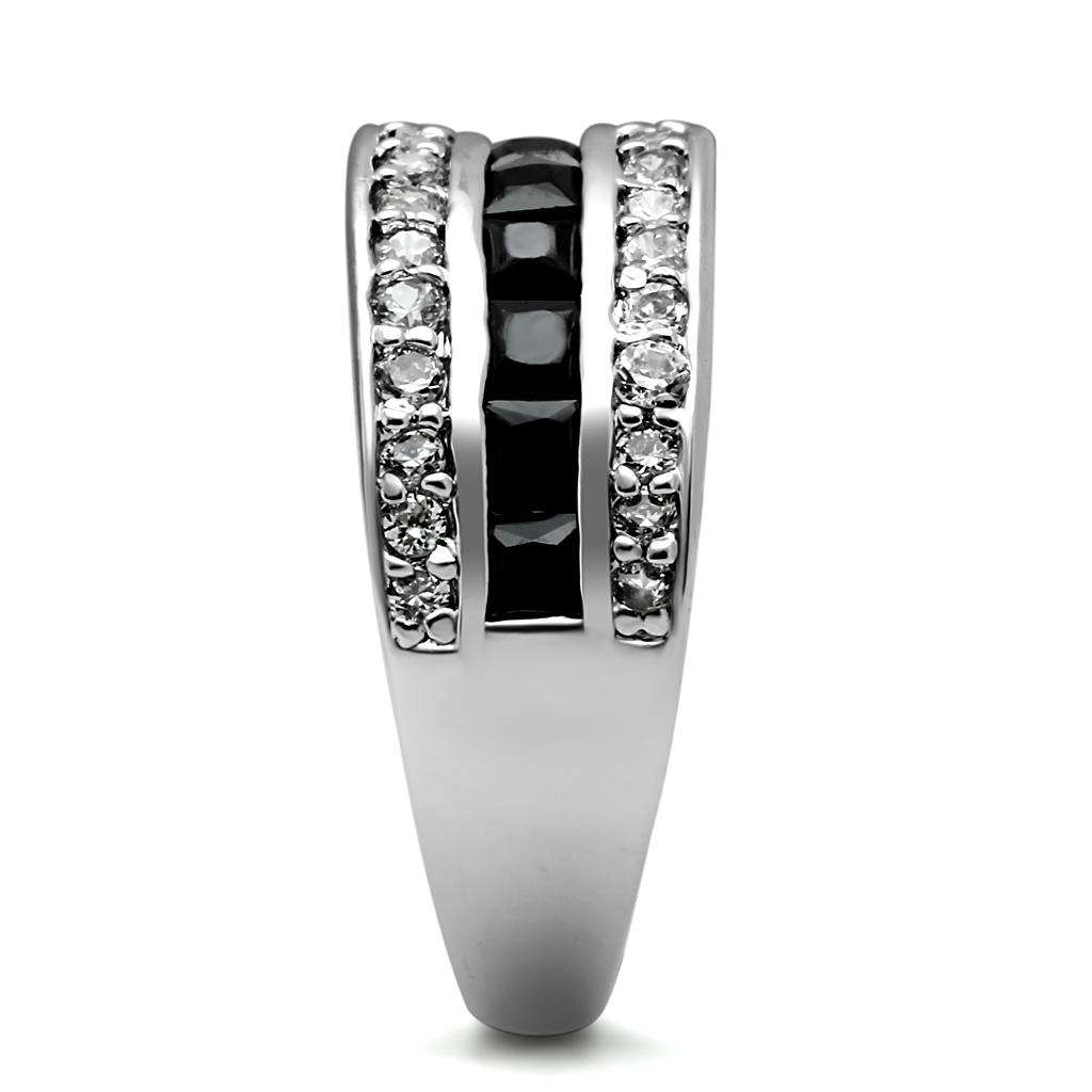 High polished (no plating) Stainless Steel Ring with AAA Grade CZ  in Black Diamond