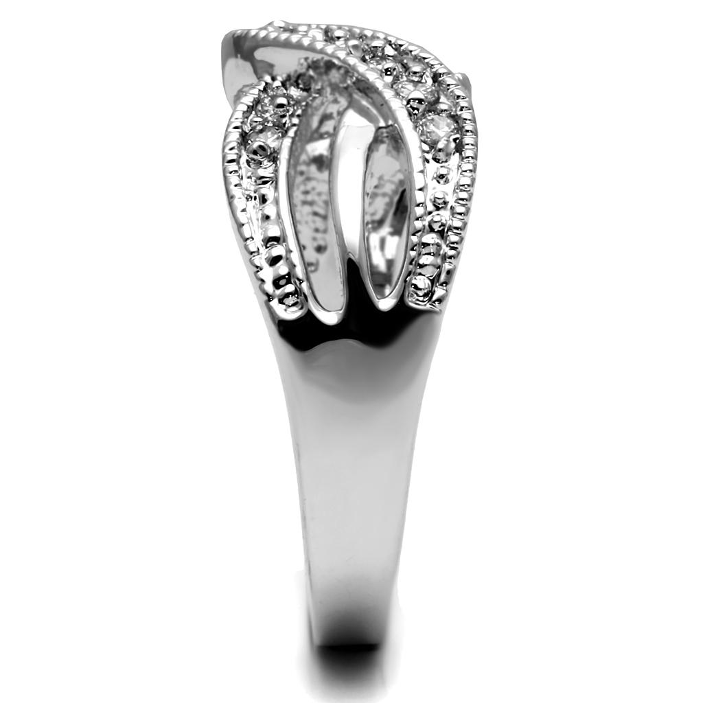 High polished (no plating) Stainless Steel Ring with AAA Grade CZ  in Clear