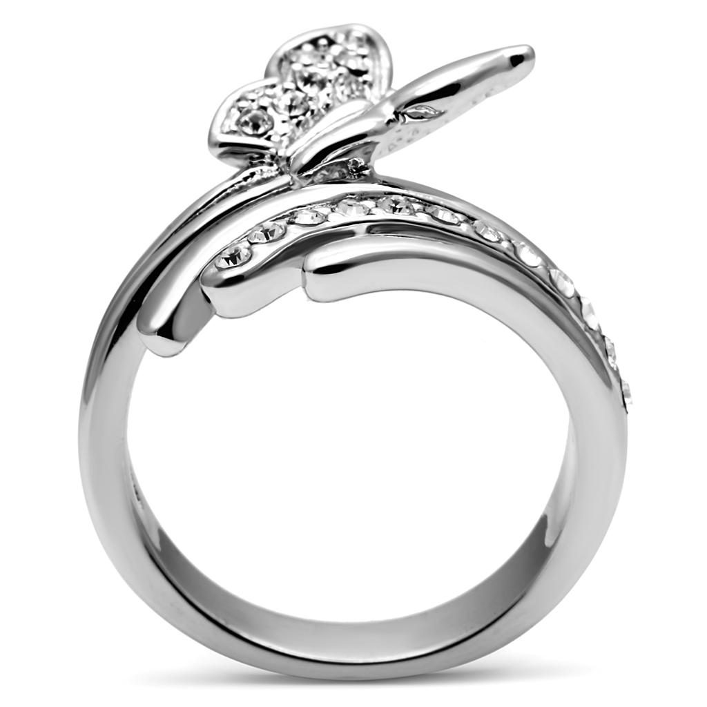 High polished (no plating) Stainless Steel Ring with AAA Grade CZ  in Clear