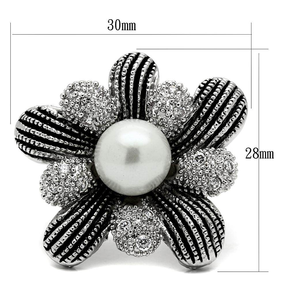 High polished (no plating) Stainless Steel Ring with Synthetic Pearl in White