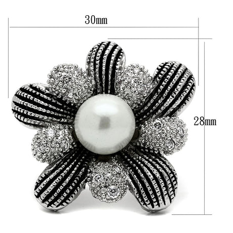 High polished (no plating) Stainless Steel Ring with Synthetic Pearl in White