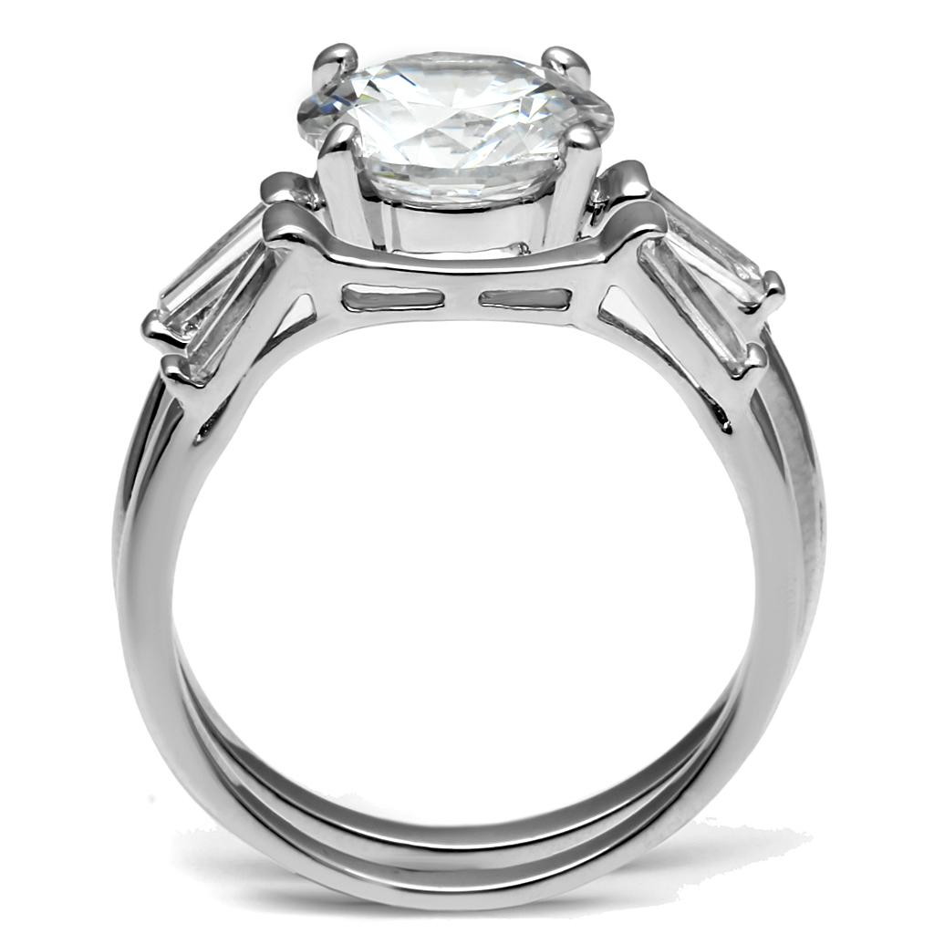 High polished (no plating) Stainless Steel Ring with AAA Grade CZ  in Clear