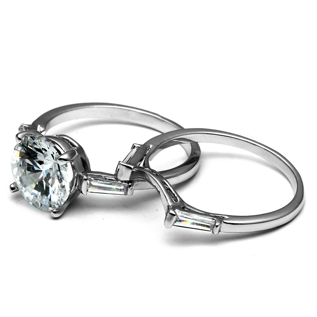 High polished (no plating) Stainless Steel Ring with AAA Grade CZ  in Clear