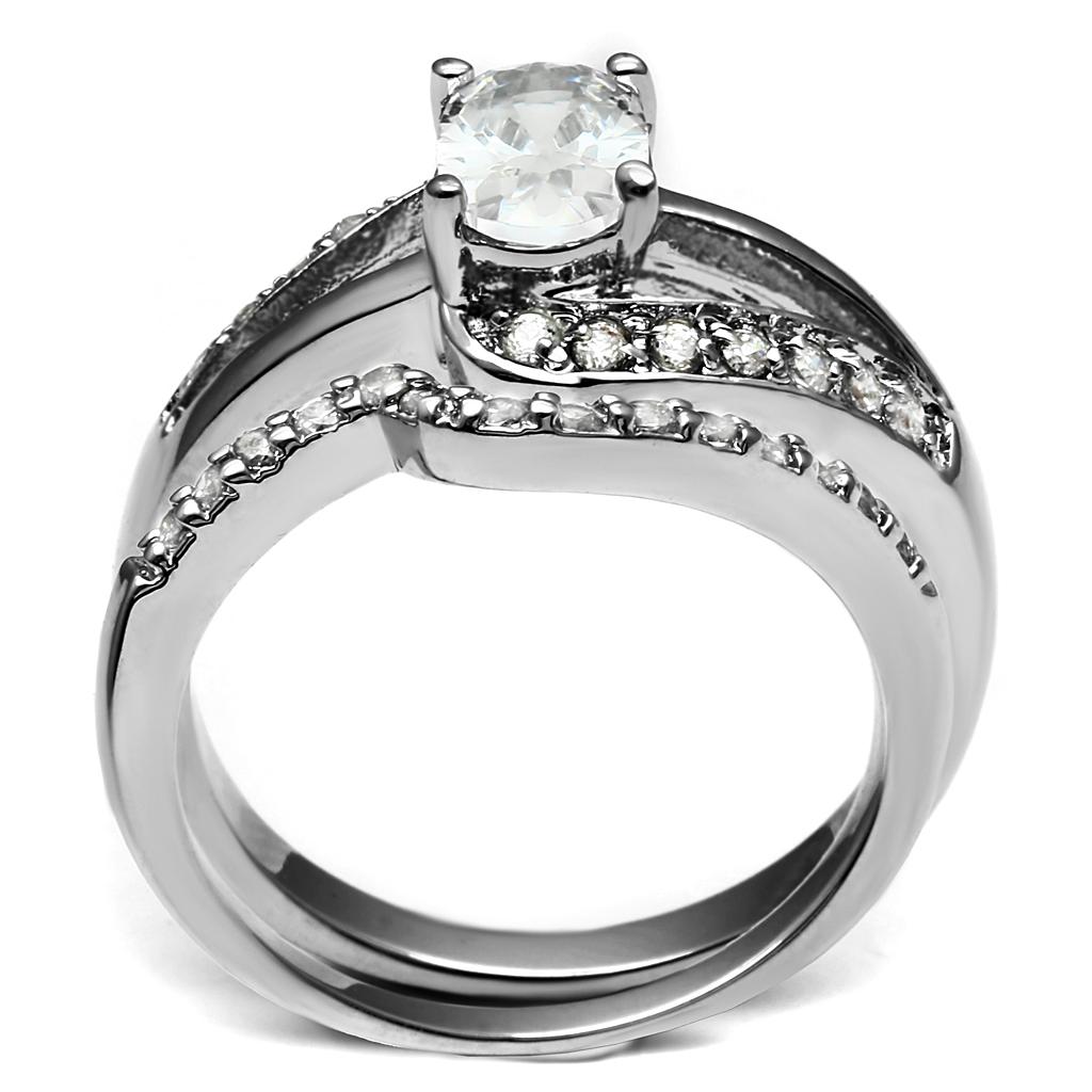 High polished (no plating) Stainless Steel Ring with AAA Grade CZ  in Clear