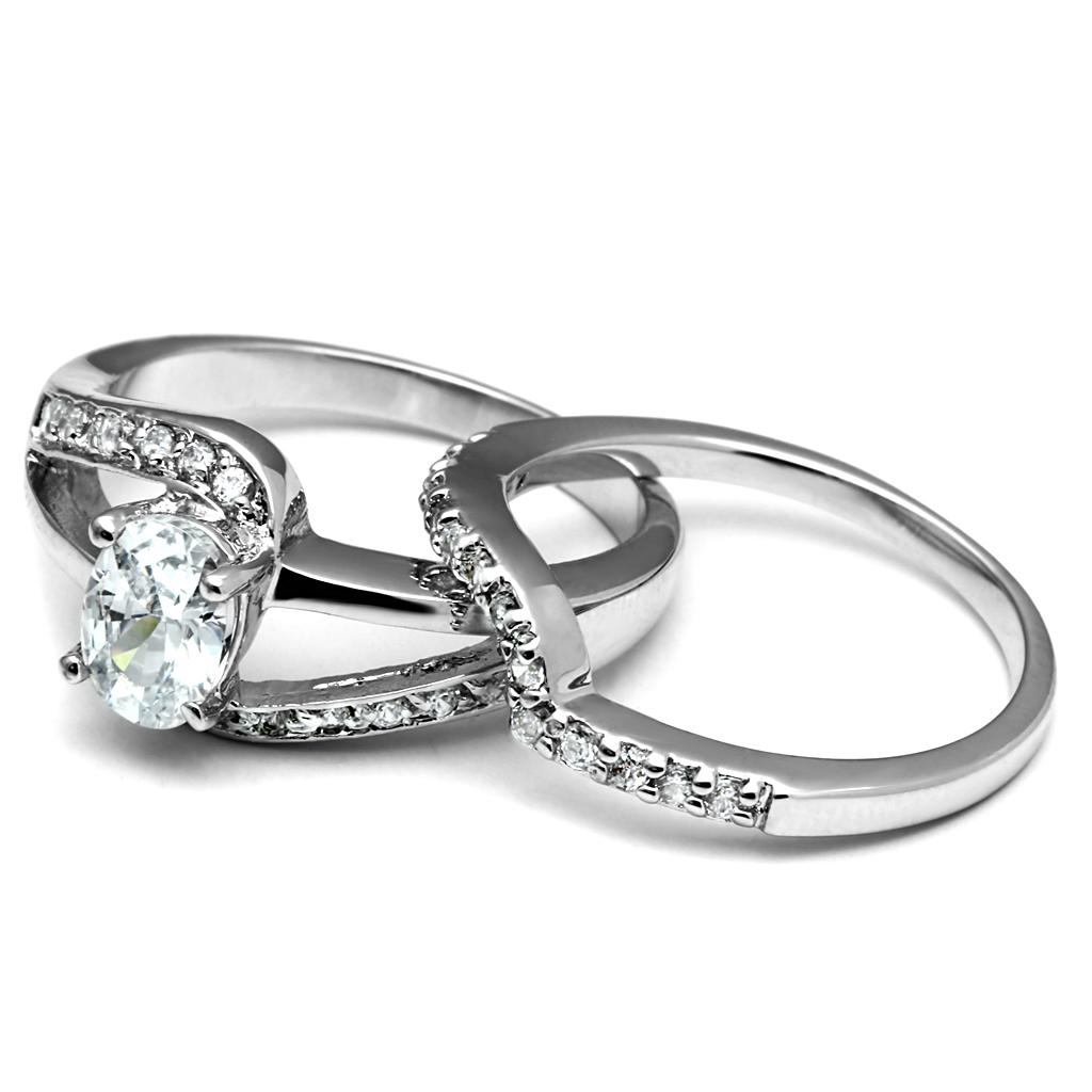 High polished (no plating) Stainless Steel Ring with AAA Grade CZ  in Clear