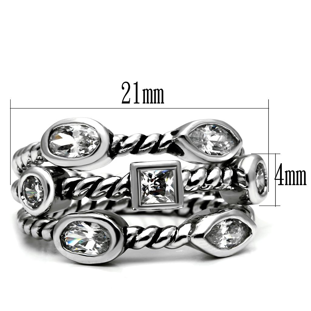 High polished (no plating) Stainless Steel Ring with AAA Grade CZ  in Clear