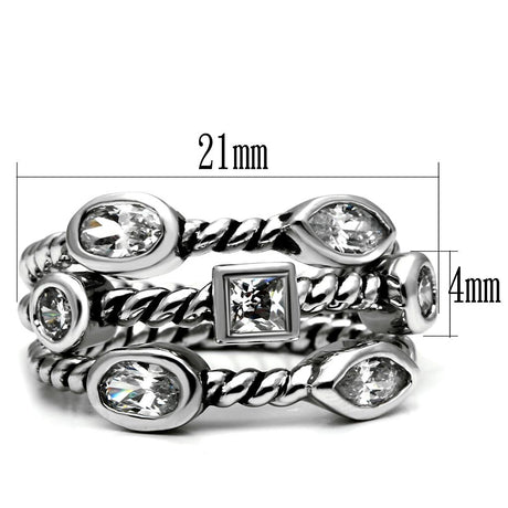 High polished (no plating) Stainless Steel Ring with AAA Grade CZ  in Clear