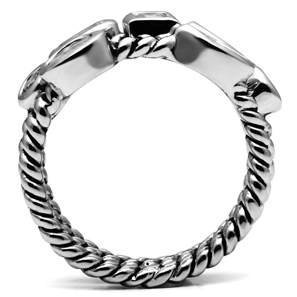 High polished (no plating) Stainless Steel Ring with AAA Grade CZ  in Clear