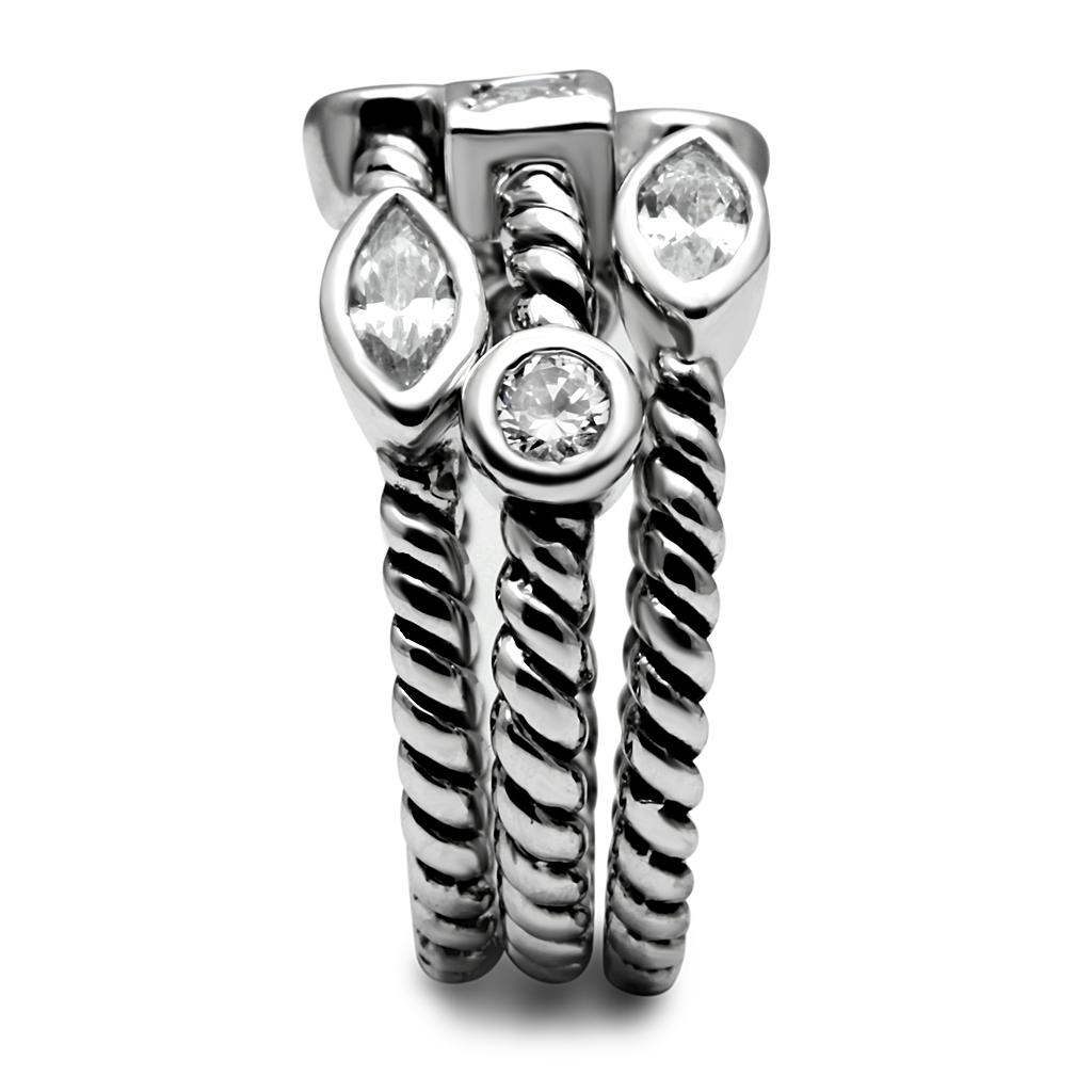 High polished (no plating) Stainless Steel Ring with AAA Grade CZ  in Clear