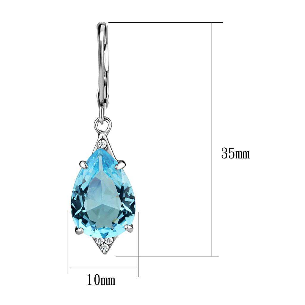 High polished (no plating) Stainless Steel Earrings with Synthetic Synthetic Glass in Sea Blue