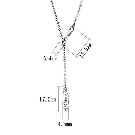 High polished (no plating) Stainless Steel Necklace with Top Grade Crystal  in Clear