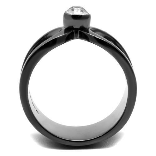 IP Light Black  (IP Gun) Stainless Steel Ring with Top Grade Crystal  in Clear