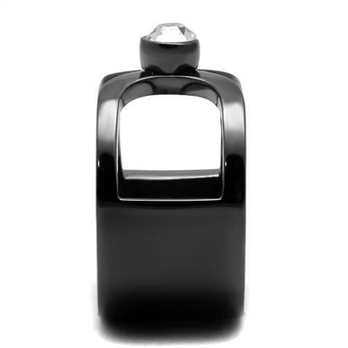 IP Light Black  (IP Gun) Stainless Steel Ring with Top Grade Crystal  in Clear
